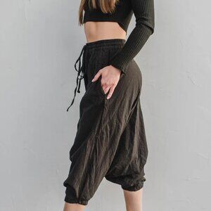 Buddha Pants Womens Elastic Waist Drawcord Boho Hippie O.G Harem Pants Black